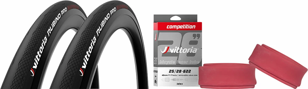 Vittoria Rubino Pro IV 28-622 G2.0 Set De 2 Pneus + Competition Latex 25/28 1 Vittoria Rubino Pro IV 28-622 G2.0 Set De 2 Pneus + Competition Latex 25/28